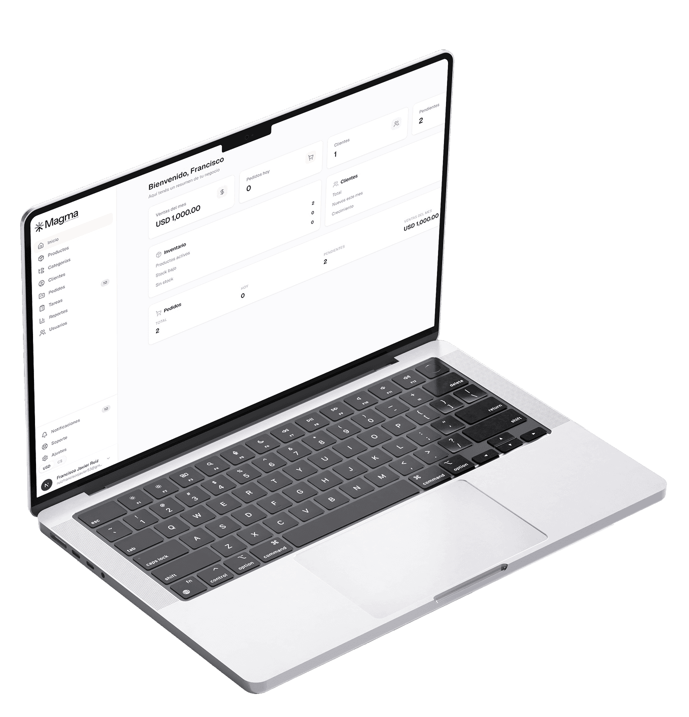 Magma corriendo en una laptop